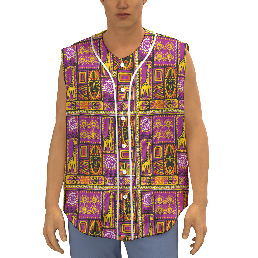 African Ethnic Tribal Inspired Print Sleeveless Baseball Jersey
