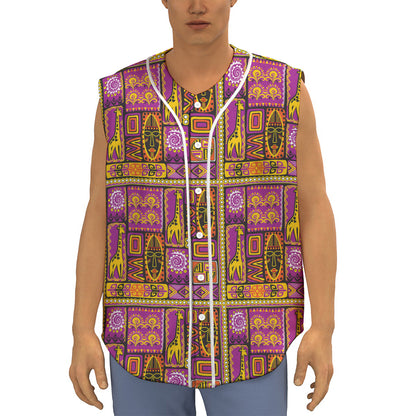 African Ethnic Tribal Inspired Print Sleeveless Baseball Jersey