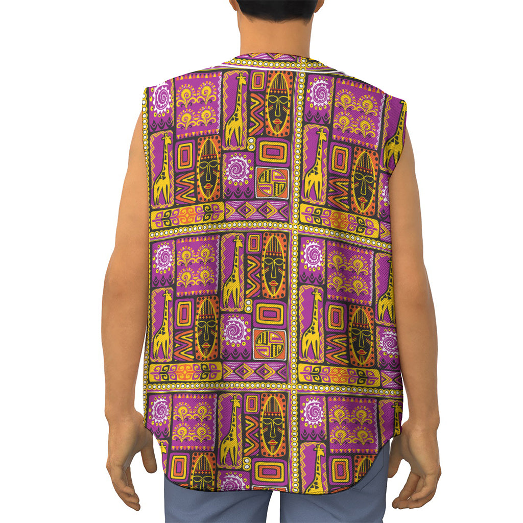 African Ethnic Tribal Inspired Print Sleeveless Baseball Jersey