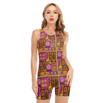 African Ethnic Tribal Inspired Print Sleeveless One Piece Swimsuit