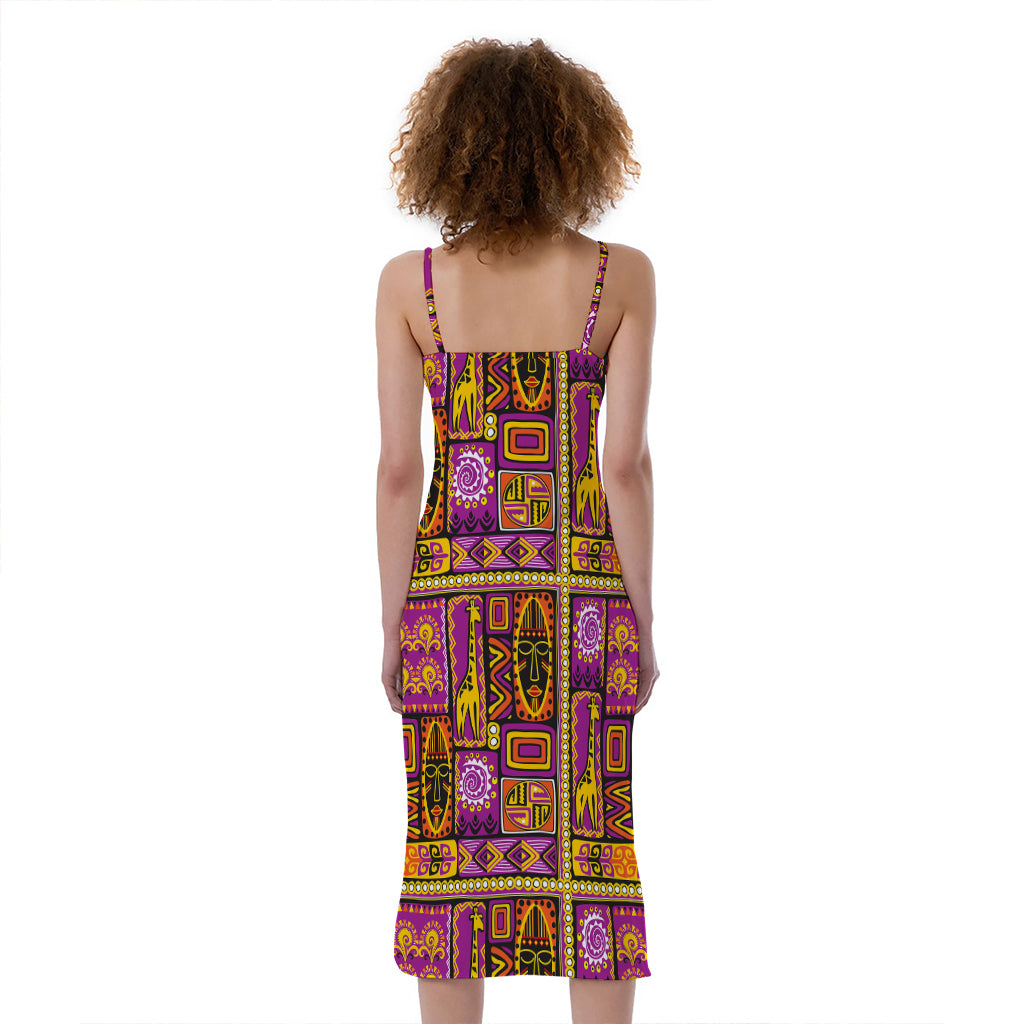 African Ethnic Tribal Inspired Print Slim Fit Midi Cami Dress