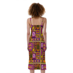 African Ethnic Tribal Inspired Print Slim Fit Midi Cami Dress