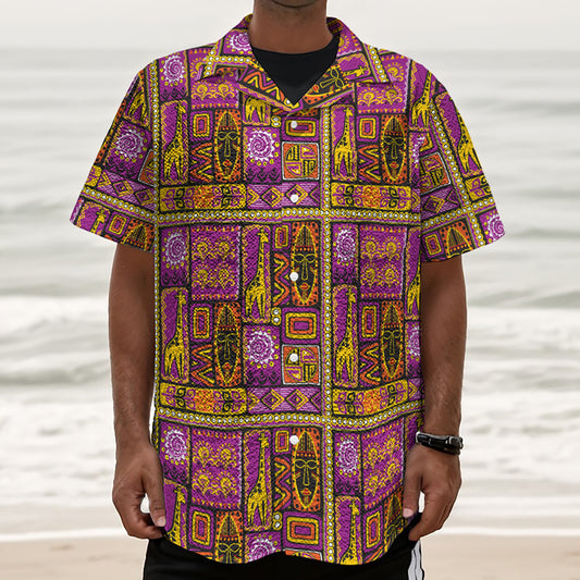 African Ethnic Tribal Inspired Print Textured Short Sleeve Shirt