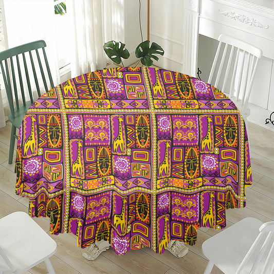 African Ethnic Tribal Inspired Print Waterproof Round Tablecloth