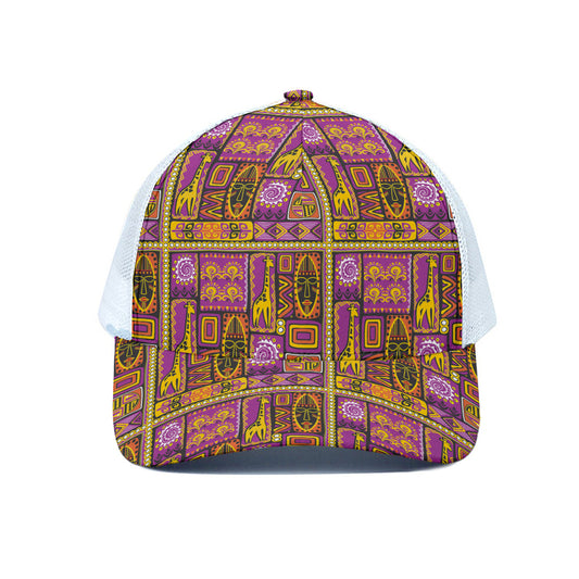 African Ethnic Tribal Inspired Print White Mesh Trucker Cap