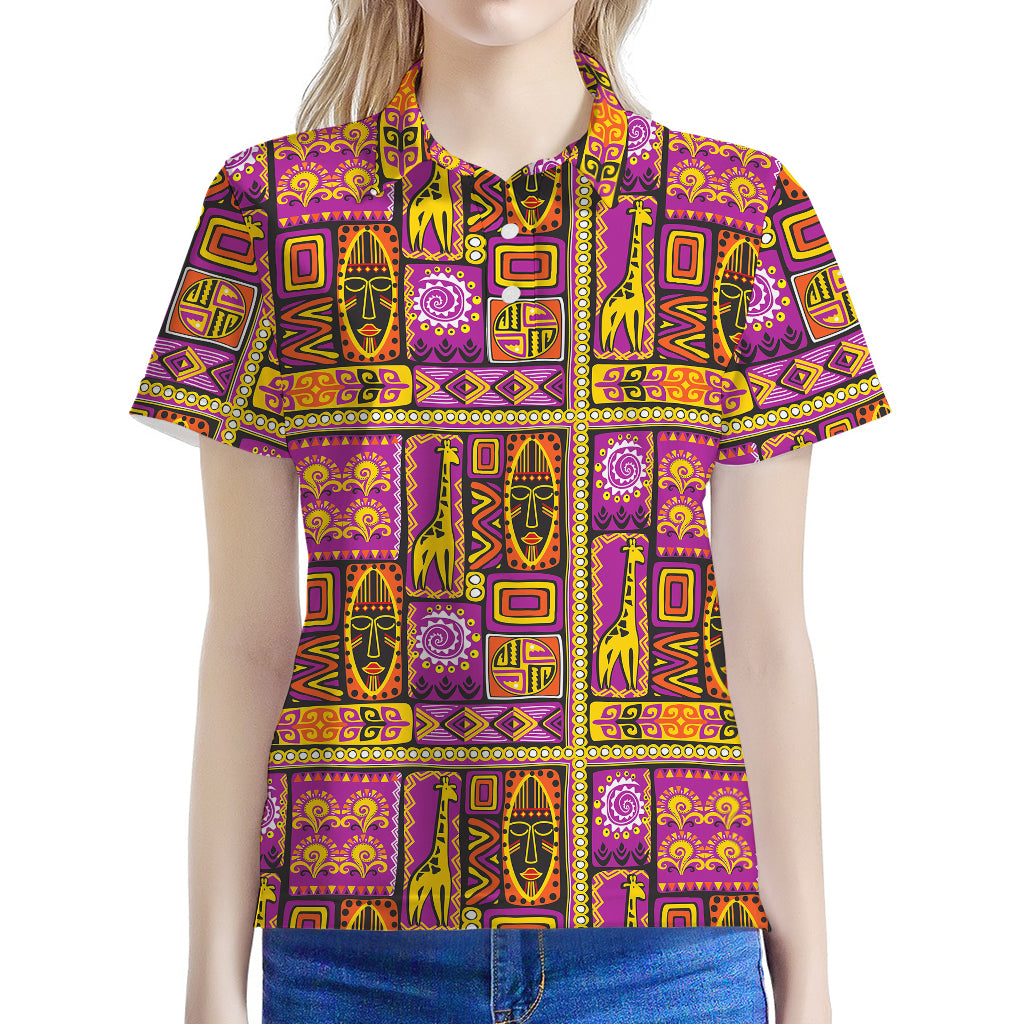 African Ethnic Tribal Inspired Print Women's Polo Shirt