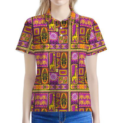 African Ethnic Tribal Inspired Print Women's Polo Shirt