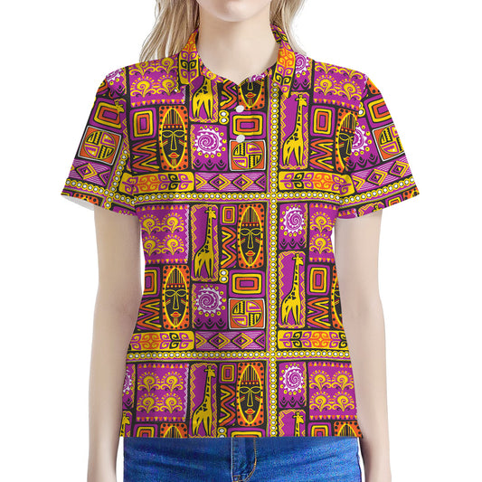 African Ethnic Tribal Inspired Print Women's Polo Shirt