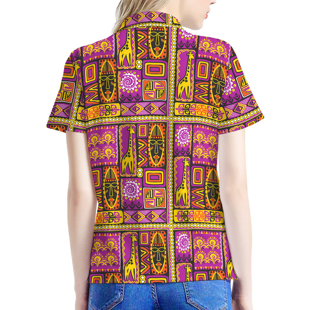 African Ethnic Tribal Inspired Print Women's Polo Shirt