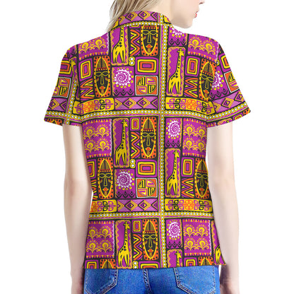 African Ethnic Tribal Inspired Print Women's Polo Shirt