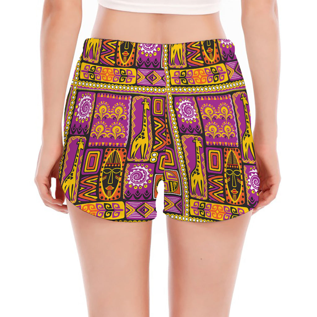 African Ethnic Tribal Inspired Print Women's Split Running Shorts