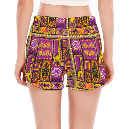 African Ethnic Tribal Inspired Print Women's Split Running Shorts