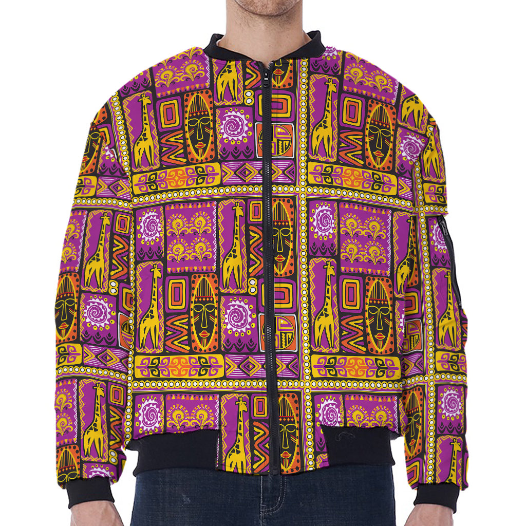 African Ethnic Tribal Inspired Print Zip Sleeve Bomber Jacket