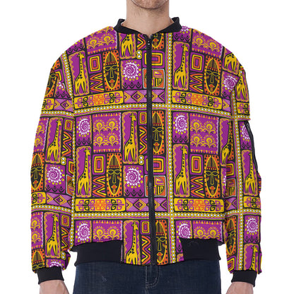 African Ethnic Tribal Inspired Print Zip Sleeve Bomber Jacket