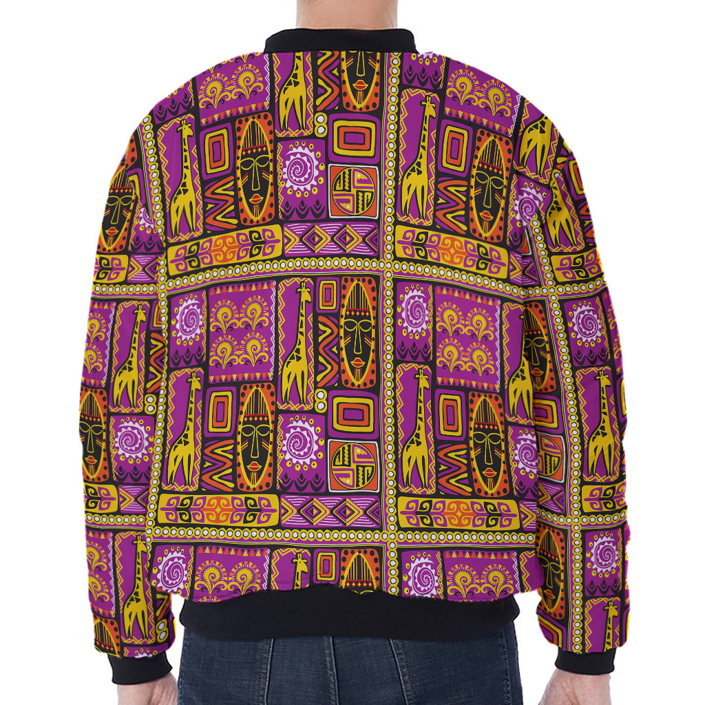 African Ethnic Tribal Inspired Print Zip Sleeve Bomber Jacket