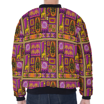 African Ethnic Tribal Inspired Print Zip Sleeve Bomber Jacket
