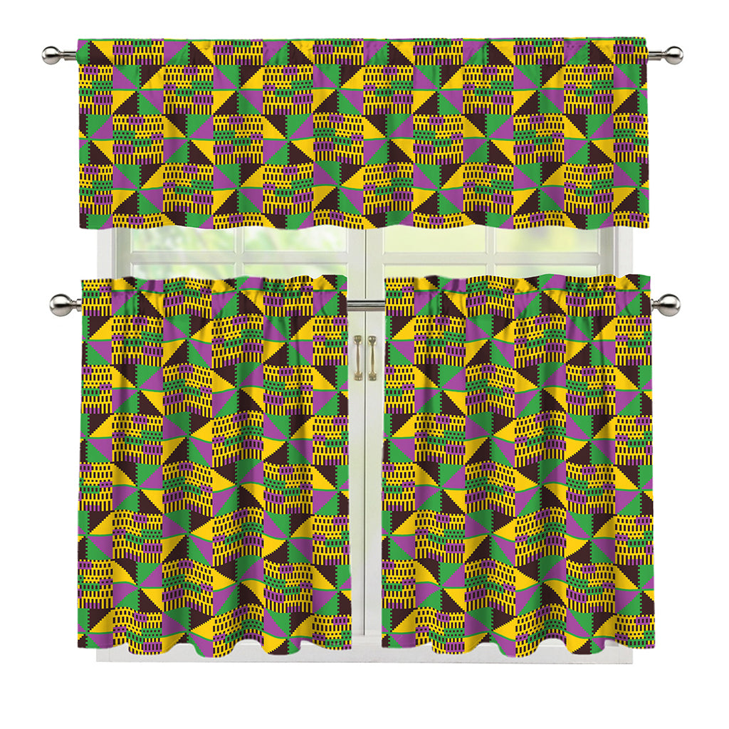 African Kente Pattern Print 3 Piece Kitchen Curtains