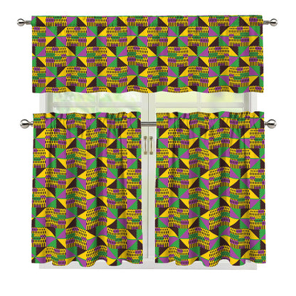 African Kente Pattern Print 3 Piece Kitchen Curtains