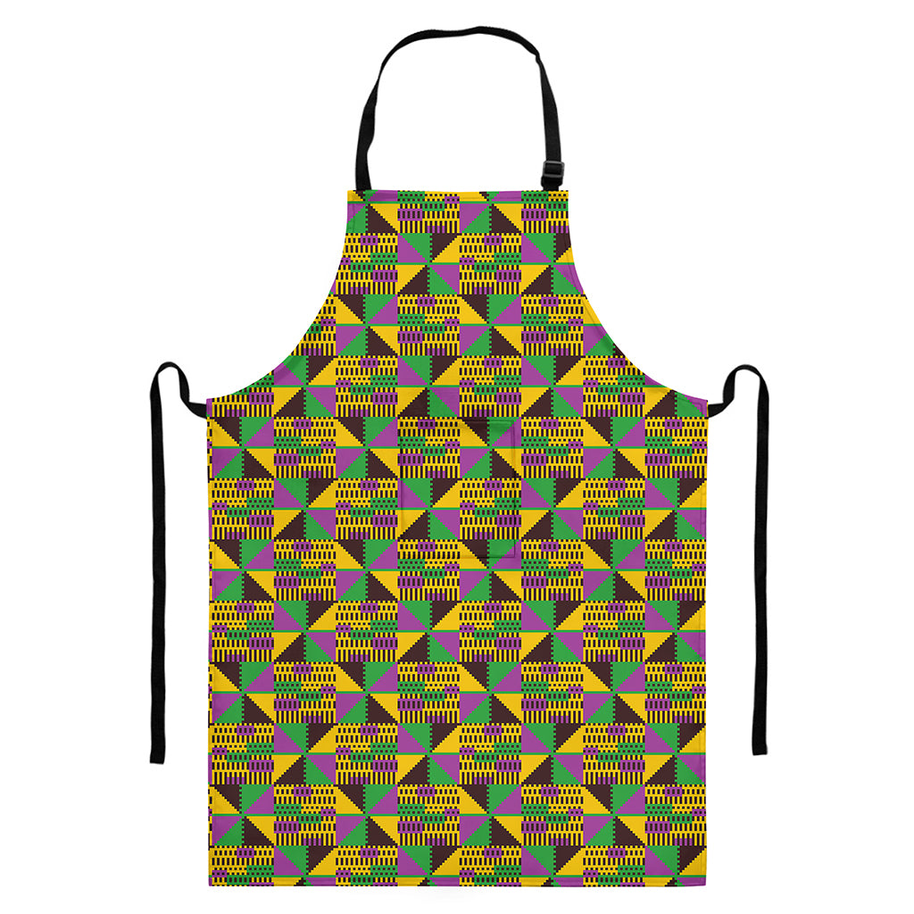 African Kente Pattern Print Bib Apron With Pocket