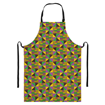 African Kente Pattern Print Bib Apron With Pocket