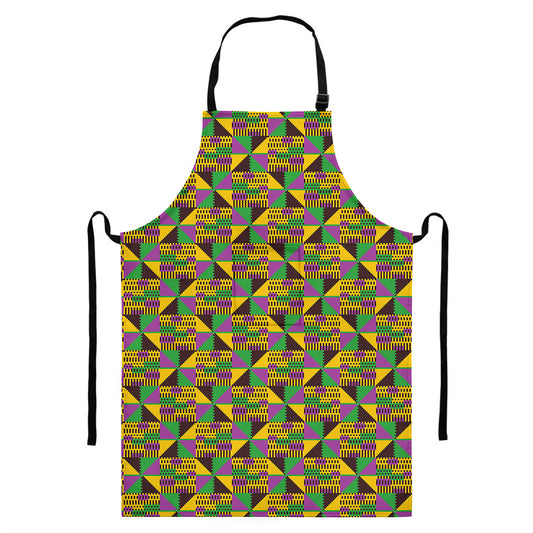 African Kente Pattern Print Bib Apron With Pocket