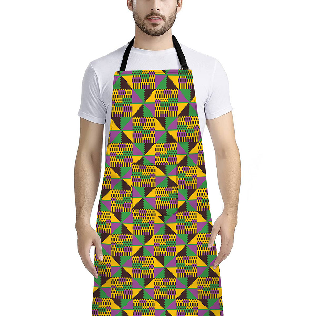 African Kente Pattern Print Bib Apron With Pocket
