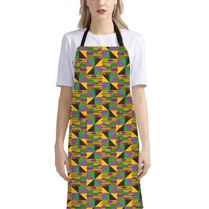 African Kente Pattern Print Bib Apron With Pocket