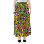 African Kente Pattern Print Chiffon Maxi Skirt