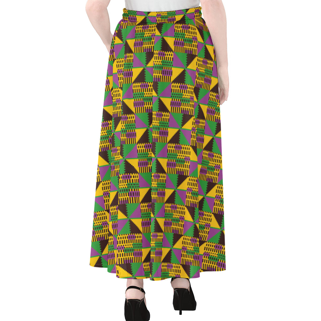 African Kente Pattern Print Chiffon Maxi Skirt