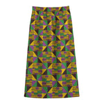 African Kente Pattern Print Cotton Front Slit Maxi Skirt