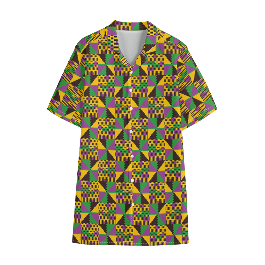 African Kente Pattern Print Cotton Hawaiian Shirt