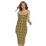 African Kente Pattern Print Cross Back Cami Dress