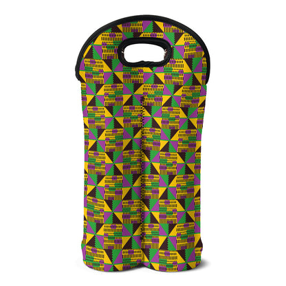 African Kente Pattern Print Double Neoprene Wine Tote