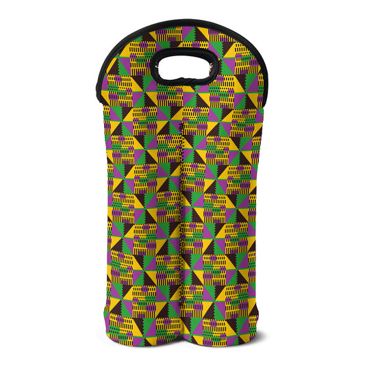 African Kente Pattern Print Double Neoprene Wine Tote