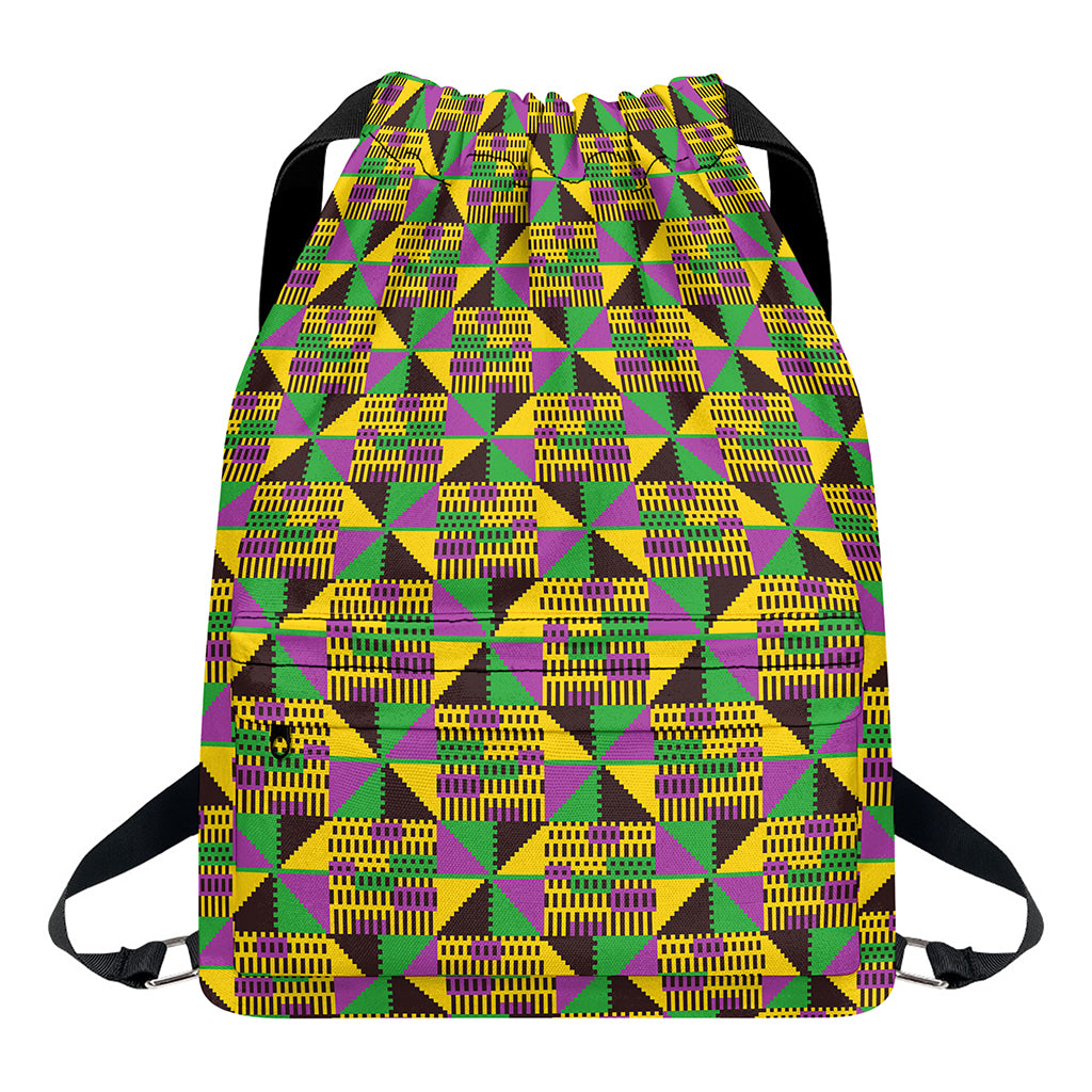 African Kente Pattern Print Drawstring Backpack