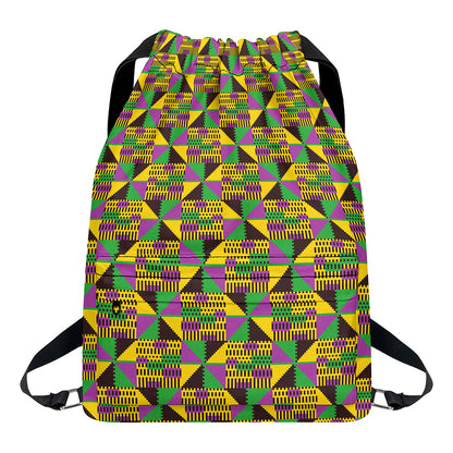 African Kente Pattern Print Drawstring Backpack
