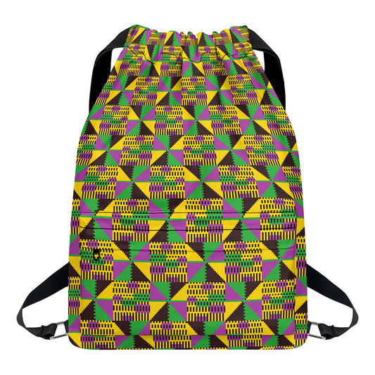 African Kente Pattern Print Drawstring Backpack