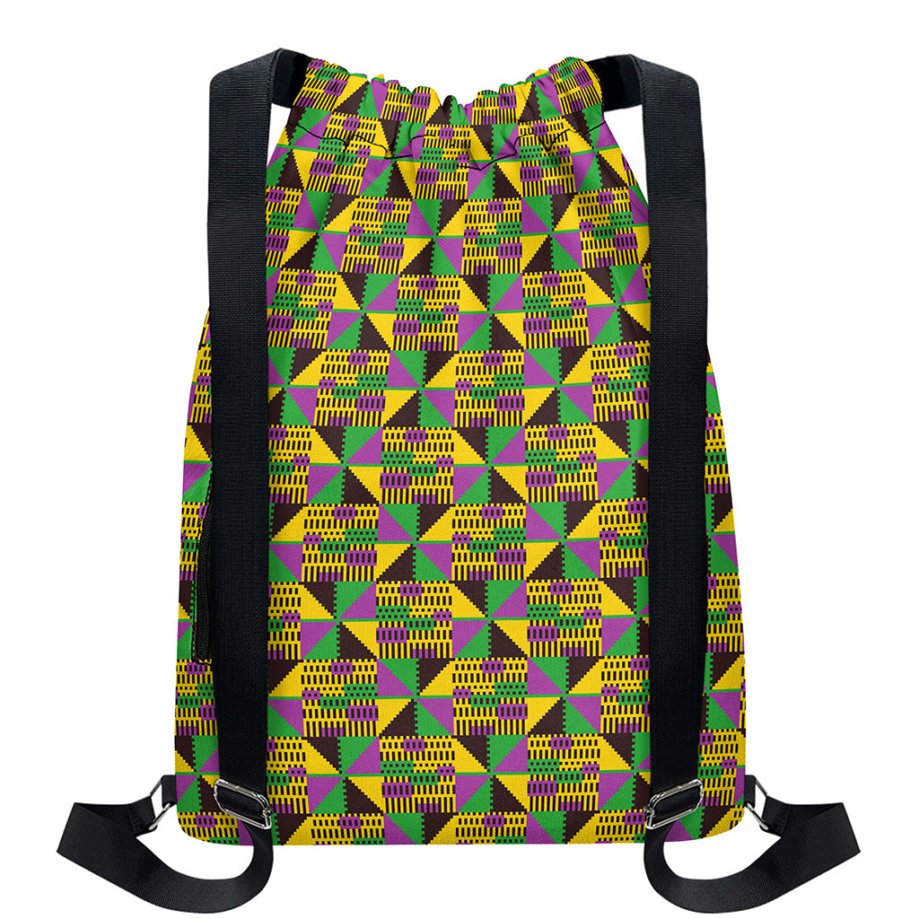 African Kente Pattern Print Drawstring Backpack