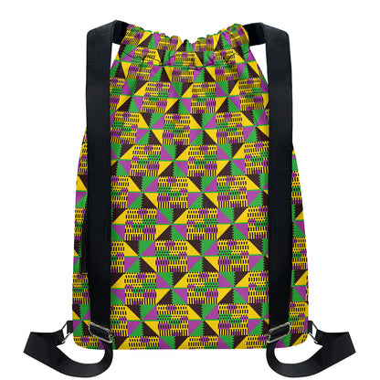 African Kente Pattern Print Drawstring Backpack
