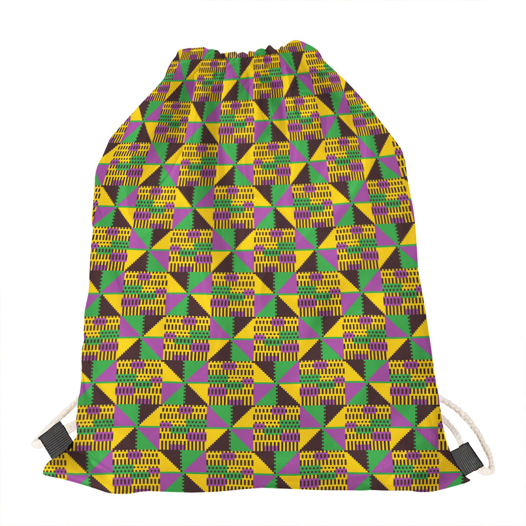 African Kente Pattern Print Drawstring Bag