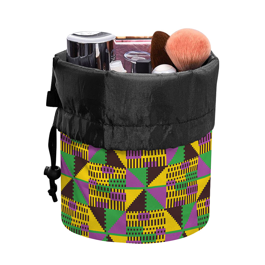 African Kente Pattern Print Drawstring Makeup Bag