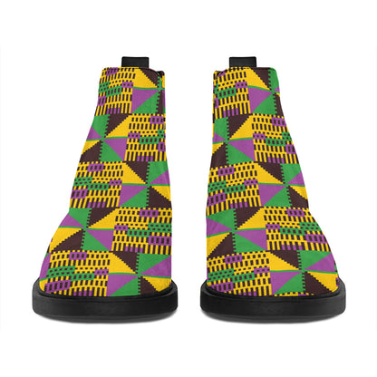 African Kente Pattern Print Flat Ankle Boots