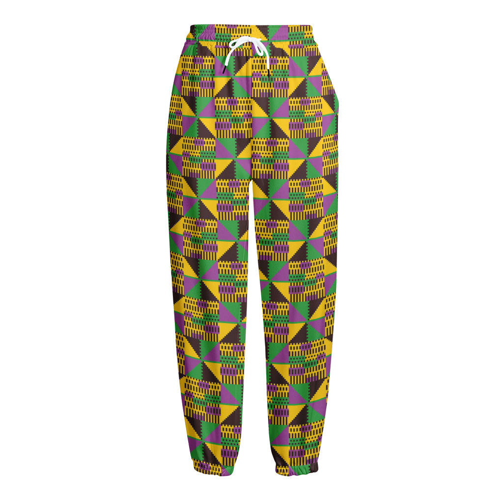 African Kente Pattern Print Fleece Lined Knit Pants