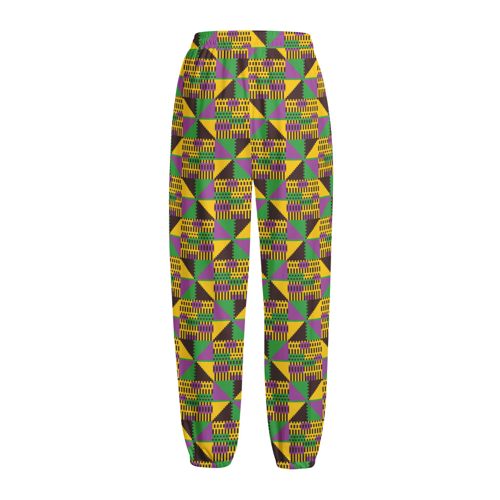 African Kente Pattern Print Fleece Lined Knit Pants