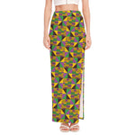 African Kente Pattern Print High Slit Maxi Skirt