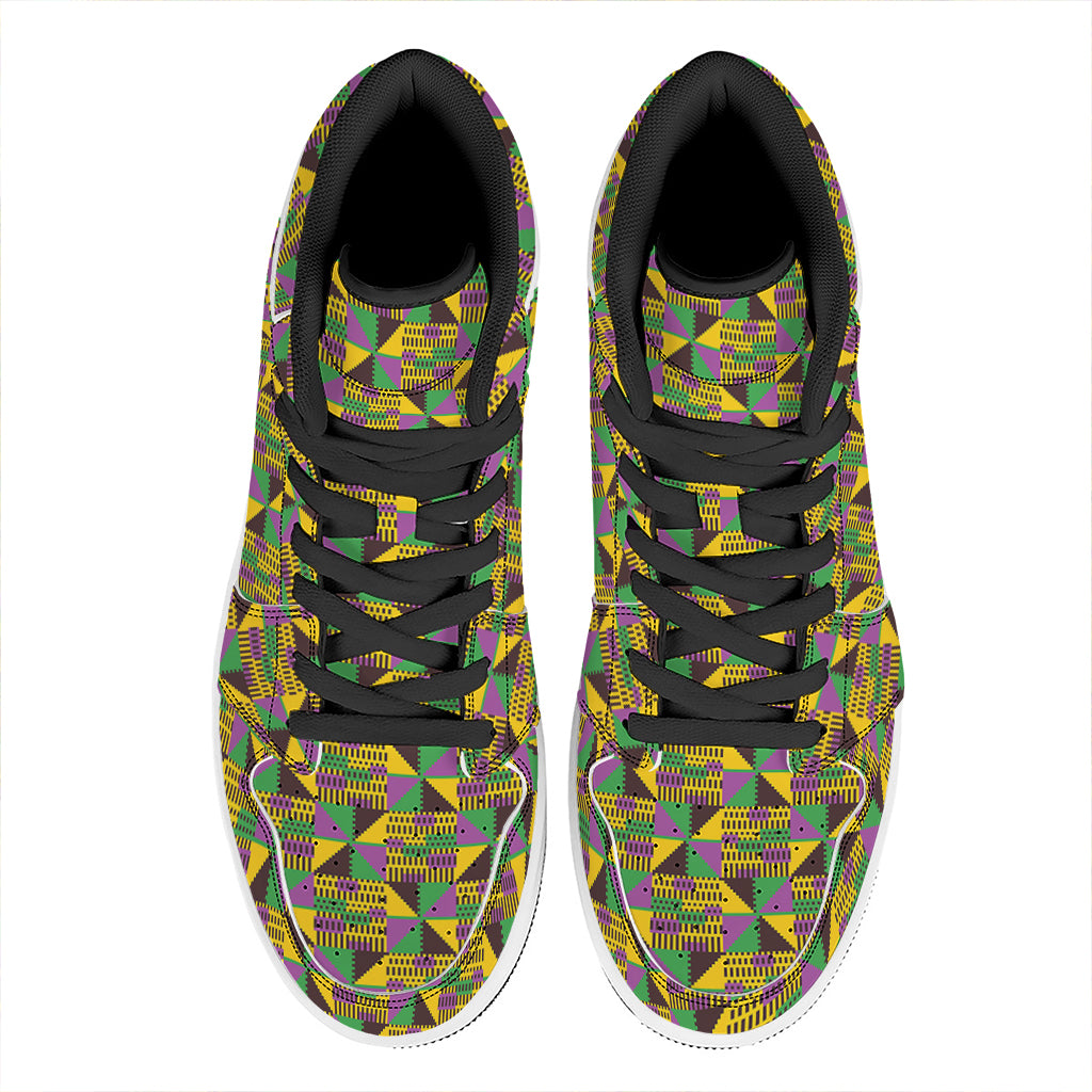African Kente Pattern Print High Top Leather Sneakers