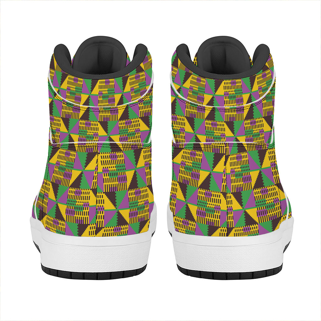 African Kente Pattern Print High Top Leather Sneakers
