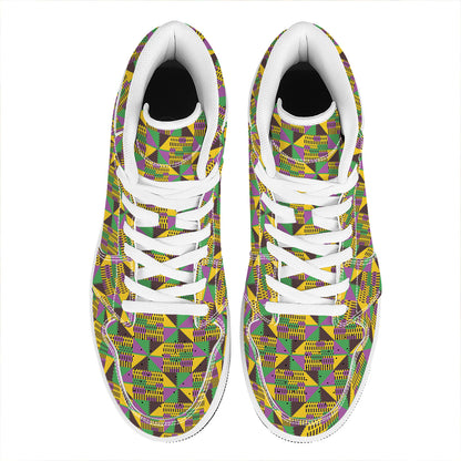 African Kente Pattern Print High Top Leather Sneakers