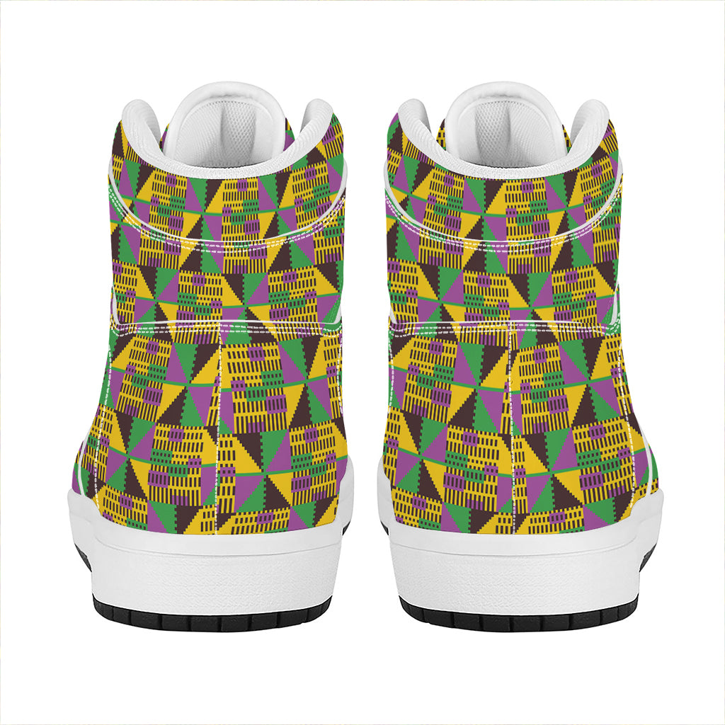 African Kente Pattern Print High Top Leather Sneakers