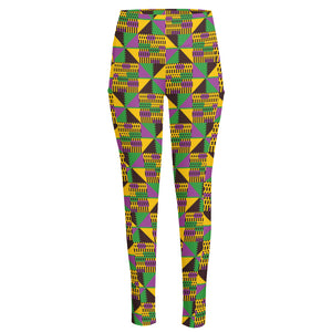 African Kente Pattern Print High-Waisted Pocket Leggings